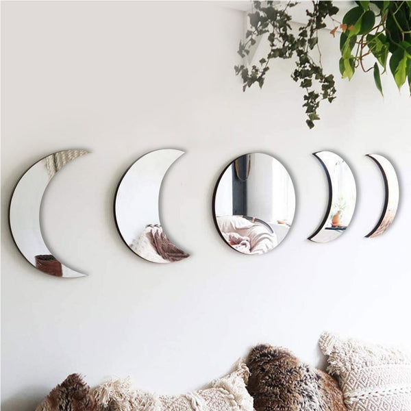 CrazyDeal Large Moon Phases Plastic Mirrors Wall Stickers Set Bohemian Decorative Tiles Frameless for Wall Decor Living Room Bedroom Apartment Dorn Gym Modern Home Decorations Big 50 x 12