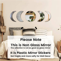 CrazyDeal Large Moon Phases Plastic Mirrors Wall Stickers Set Bohemian Decorative Tiles Frameless for Wall Decor Living Room Bedroom Apartment Dorn Gym Modern Home Decorations Big 50 x 12
